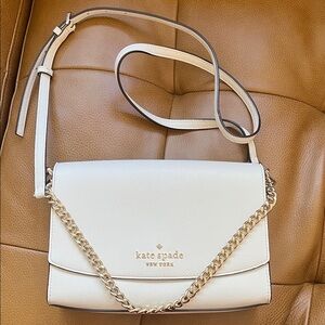 kate spade white leather crossbody with gold chain accent